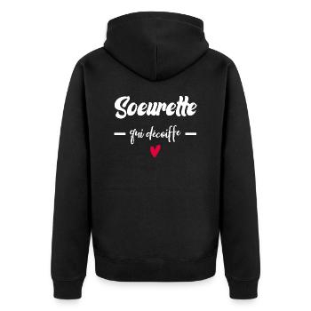 Ehefrau Schwester, die sich die Haare föhnt Beste Schwester - Unisex Premium Bio Zip Hoodie - Schwarz - Hinten - Nico (187cm)