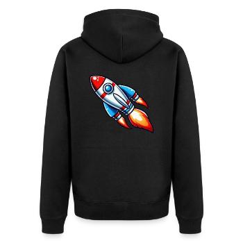 rakete - Unisex Premium Bio Zip Hoodie - Schwarz - Hinten - Nico (187cm)
