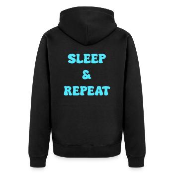 sleep and repeat - Unisex Premium Organic Zip Hoodie - black - Back - Nico (187cm)