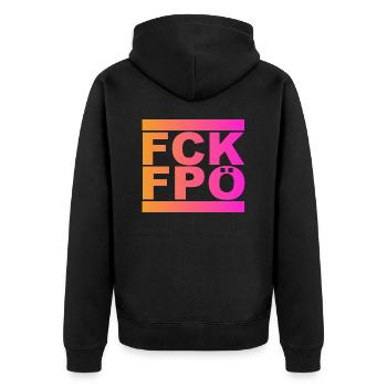 FCK FPÖ - Unisex Premium Bio Zip Hoodie - Schwarz - Hinten - Nico (187cm)