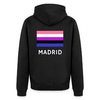Genderfluid Pride Flagge Madrid - Unisex Premium Bio Zip Hoodie - Schwarz - Hinten - Nico (187cm)