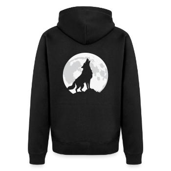 Heulender Wolf mit riesigem Mond - Vektor - Unisex Premium Bio Zip Hoodie - Schwarz - Hinten - Nico (187cm)