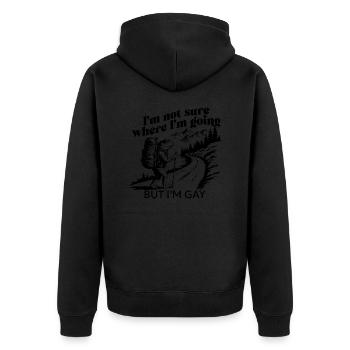 Funny Gay Hiking Frog LGBTQ Pride Adventure - Unisex Premium Bio Zip Hoodie - Schwarz - Hinten - Nico (187cm)