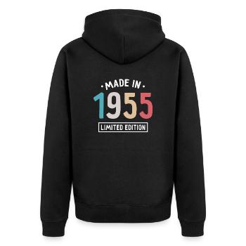 Made in 1955 - Limited Edition - Geburtsjahr - Unisex Premium Bio Zip Hoodie - Schwarz - Hinten - Nico (187cm)