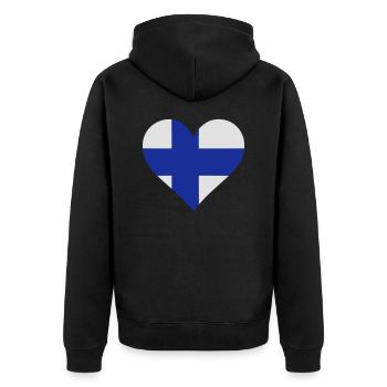 Ein Herz für Finnland - Unisex Premium Bio Zip Hoodie - Schwarz - Hinten - Nico (187cm)