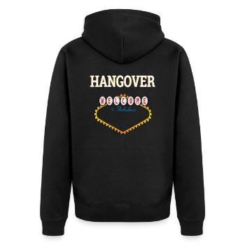 Hangover Deine Stadt - Unisex Premium Bio Zip Hoodie - Schwarz - Hinten - Nico (187cm)