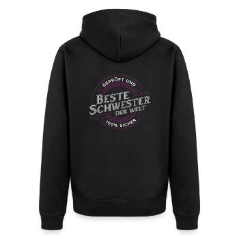 Schwester Schwesterherz Geschenk Geschenkidee - Unisex Premium Bio Zip Hoodie - Schwarz - Hinten - Nico (187cm)