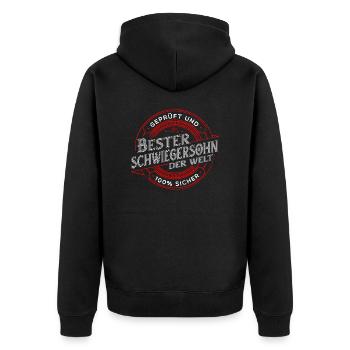 Schwiegersohn Schwiegerkind Schwieger Geschenk - Unisex Premium Bio Zip Hoodie - Schwarz - Hinten - Nico (187cm)