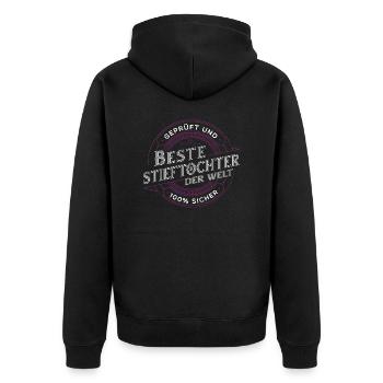 Stieftochter Tochter Töchterchen Kind Geschenk - Unisex Premium Bio Zip Hoodie - Schwarz - Hinten - Nico (187cm)