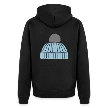 Mütze, Bommelmütze 2 farbig - Unisex Premium Bio Zip Hoodie - Schwarz - Hinten - Nico (187cm)