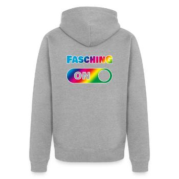 Fasching - Unisex Premium Bio Zip Hoodie - Grau meliert - Hinten - Nico (187cm)