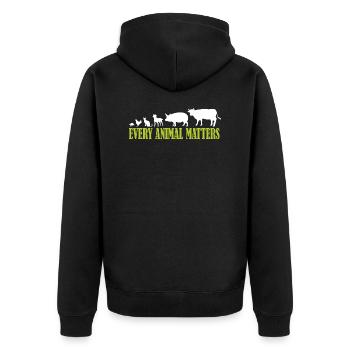 Tierfreund Spruch Every Animal matters - Unisex Premium Bio Zip Hoodie - Schwarz - Hinten - Nico (187cm)
