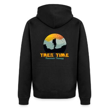 Trek Time, mountain therapy, trekking, hiking - Unisex Premium Organic Zip Hoodie - black - Back - Nico (187cm)