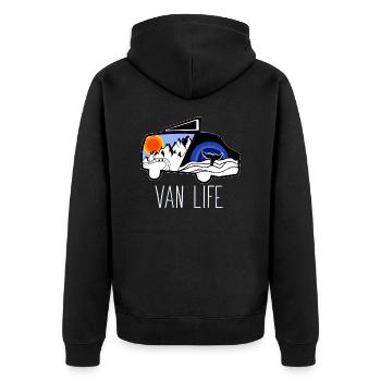 VAN LIFE VANLIFER NOMADS - Unisex Premium Bio Zip Hoodie - Schwarz - Hinten - Nico (187cm)