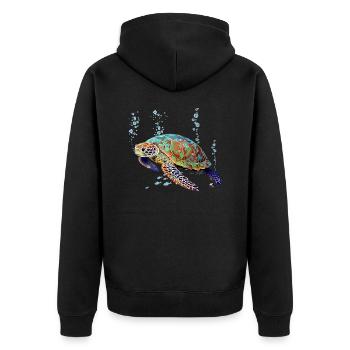 Meeresschildkröte, Luftblasen und Fische Abbildung - Unisex Premium Bio Zip Hoodie - Schwarz - Hinten - Nico (187cm)