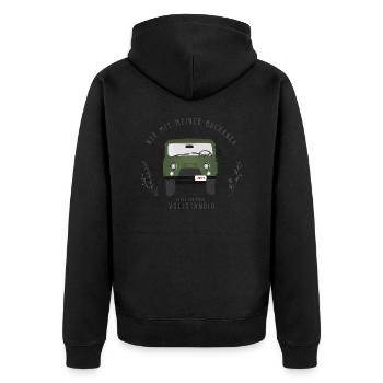 UAZ - Nur mit meiner Buchanka fühle ich mich... - Unisex Premium Bio Zip Hoodie - Schwarz - Hinten - Nico (187cm)