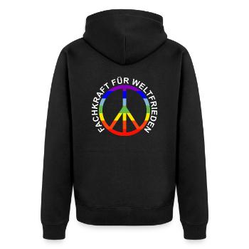 Fachkraft für Weltfrieden - Unisex Premium Bio Zip Hoodie - Schwarz - Hinten - Nico (187cm)