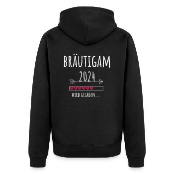 Bräutigam 2024 Hochzeit Verlobung Paare Geschenk - Unisex Premium Bio Zip Hoodie - Schwarz - Hinten - Nico (187cm)