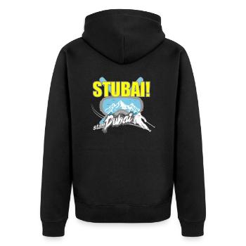 Stubai(tal) statt Dubai - Skifahren Berge Winter - Unisex Premium Bio Zip Hoodie - Schwarz - Hinten - Nico (187cm)