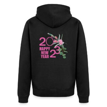2023 Frohes Neues Jahr - Unisex Premium Bio Zip Hoodie - Schwarz - Hinten - Nico (187cm)