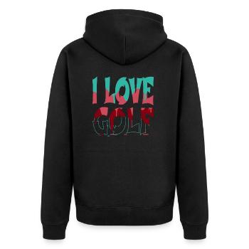 sayings golfgirls funnygolfquote putter - Unisex Premium Bio Zip Hoodie - Schwarz - Hinten - Nico (187cm)