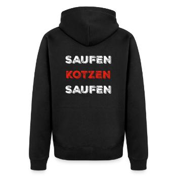 Saufen kotzen saufen - Unisex Premium Bio Zip Hoodie - Schwarz - Hinten - Nico (187cm)