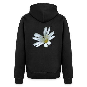 weiße Blume Sternmiere - Unisex Premium Bio Zip Hoodie - Schwarz - Hinten - Nico (187cm)