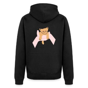Le chat est assis dans la paume humaine - Veste à capuche bio Premium Unisexe - noir - Dos - Nico (187cm)