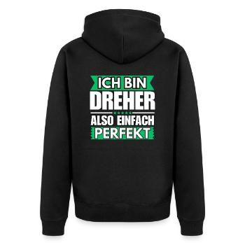 Einfach ein Perfekter Dreher - Unisex Premium Bio Zip Hoodie - Schwarz - Hinten - Nico (187cm)
