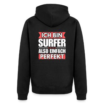 Einfach ein Perfekter Surfer - Unisex Premium Bio Zip Hoodie - Schwarz - Hinten - Nico (187cm)