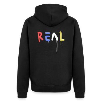 Real - Unisex Premium Bio Zip Hoodie - Schwarz - Hinten - Nico (187cm)