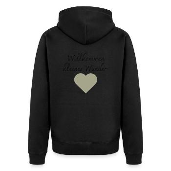 Willkommen kleines Wunder Aufdruck - Unisex Premium Bio Zip Hoodie - Schwarz - Hinten - Nico (187cm)
