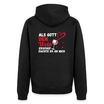 Als Gott Den Wein Erschuf Dachte Er An Mich - Unisex Premium Bio Zip Hoodie - Schwarz - Hinten - Nico (187cm)
