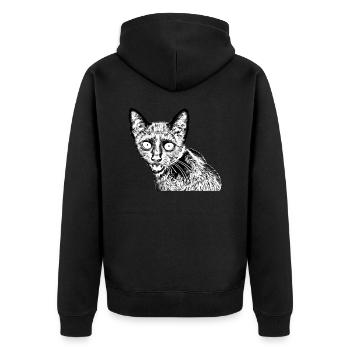 schwarze Katze - Unisex Premium Bio Zip Hoodie - Schwarz - Hinten - Nico (187cm)