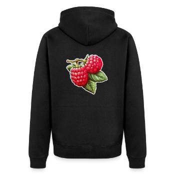 Himbeere Doppelfrucht - Unisex Premium Bio Zip Hoodie - Schwarz - Hinten - Nico (187cm)