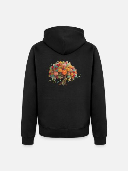 Baum-Bonsai bunt mit Laubblättern - Unisex Premium Bio Zip Hoodie - Schwarz