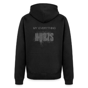 MY EVERYTHING HURTS - grauer Schrift - grauer Font - Unisex Premium Bio Zip Hoodie - Schwarz - Hinten - Nico (187cm)