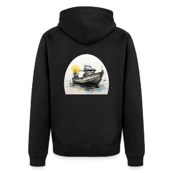 Fischerboot mit Angelruten - Unisex Premium Bio Zip Hoodie - Schwarz - Hinten - Nico (187cm)