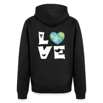 Liebe Erde Herz - Unisex Premium Bio Zip Hoodie - Schwarz - Hinten - Nico (187cm)