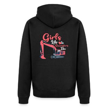 Girls Like Excavators Too Heavy Equipment Operator - Unisex Premium Organic Zip Hoodie - black - Back - Nico (187cm)