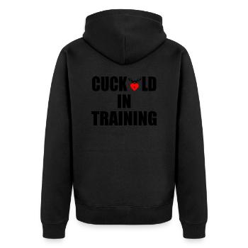cuckold in training - Unisex Premium Bio Zip Hoodie - Schwarz - Hinten - Nico (187cm)