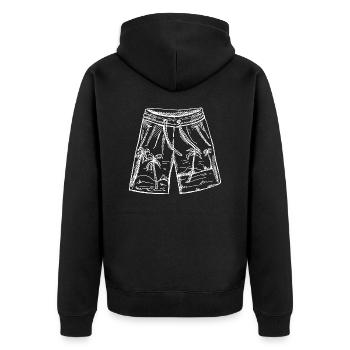 Shorts Strand Palmen - Unisex Premium Bio Zip Hoodie - Schwarz - Hinten - Nico (187cm)