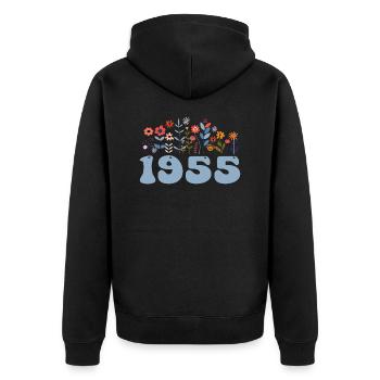 1955 Blumenmuster 1955 Blumen-thema Blumen 1955 - Unisex Premium Bio Zip Hoodie - Schwarz - Hinten - Nico (187cm)