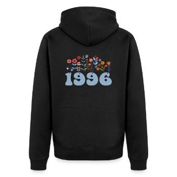 1996 Blumenmuster 1996 Blumen-thema Blumen 1996 - Unisex Premium Bio Zip Hoodie - Schwarz - Hinten - Nico (187cm)