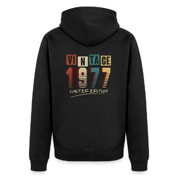 Jahrgang 1977: Limitierte Auflage - 48. Jubiläum. - Unisex Premium Bio Zip Hoodie - Schwarz - Hinten - Nico (187cm)
