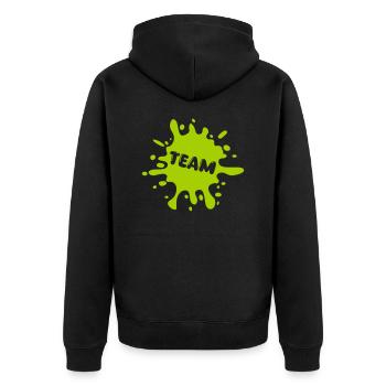 L’équipe Klecks Splatter - Veste à capuche bio Premium Unisexe - noir - Dos - Nico (187cm)