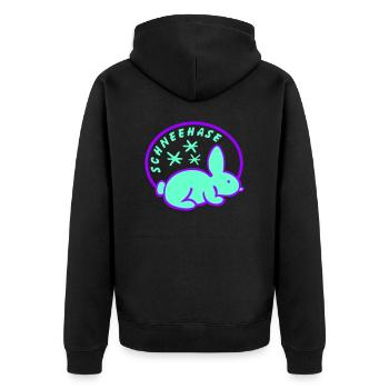 Schneehase 01 - 2farb - Unisex Premium Bio Zip Hoodie - Schwarz - Hinten - Nico (187cm)