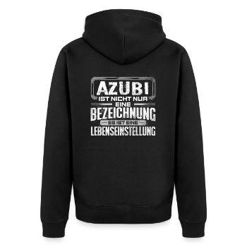 AZUBI - Leben - Unisex Premium Bio Zip Hoodie - Schwarz - Hinten - Nico (187cm)