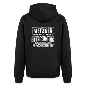 METZGER - Leben - Unisex Premium Bio Zip Hoodie - Schwarz - Hinten - Nico (187cm)