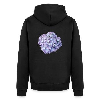 Hortensie lila Sommer - Unisex Premium Bio Zip Hoodie - Schwarz - Hinten - Nico (187cm)
